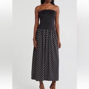 Black Strapless Polka Dot Maxi Dress
